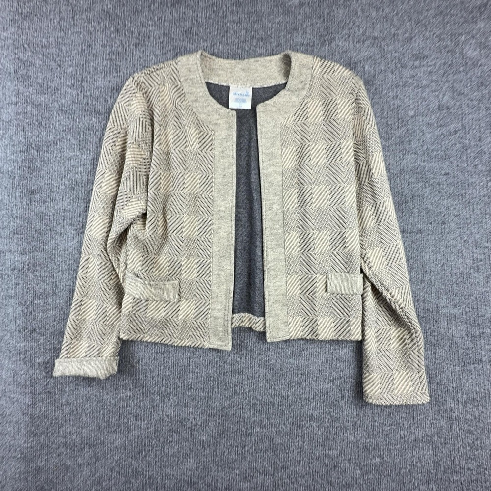 VTG Weekenders Cardigan Sweater Womens Small Beige Herringbone Open Front Knit